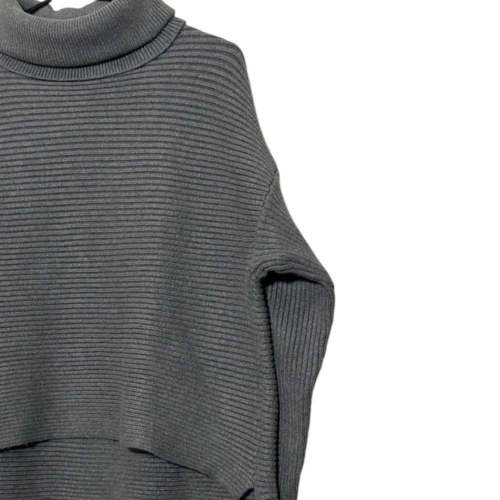 ZARA KNIT‎ Gray Ribbed High Turtleneck Boxy Cozy Thick Cropped  Sweater Size M - Picture 4 of 7